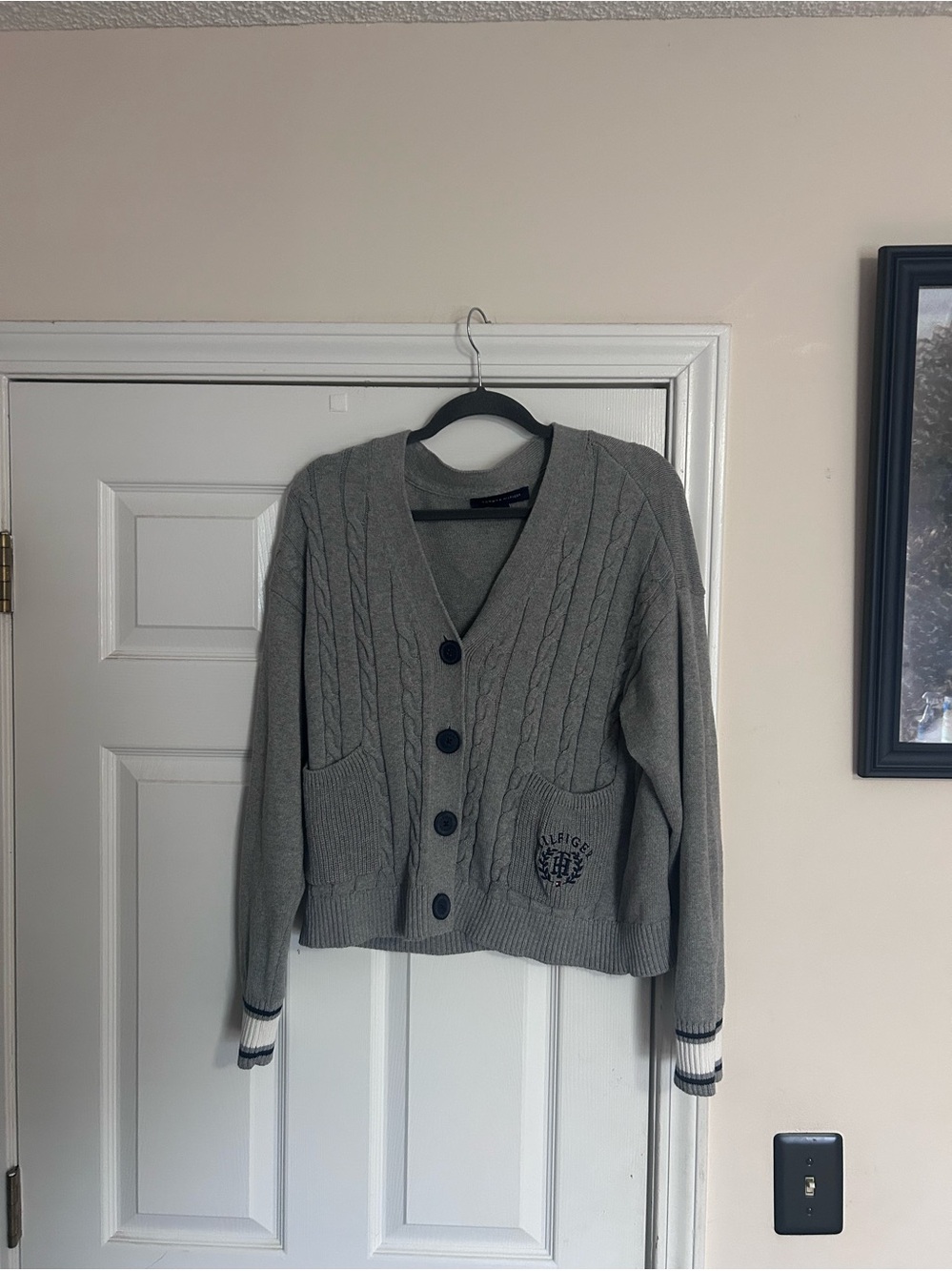 Tommy Hilfiger Gray Cable-Knit Button Front Cardigan